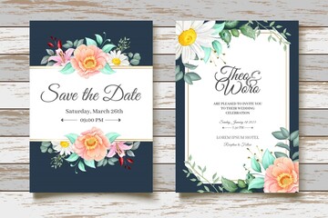 Watercolor Floral Wedding Invitation Card Template Set