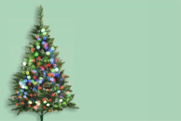 Elegant Christmas spruce, fir tree with warm sparkling garland lights. Christmas, New Year holidays celebration