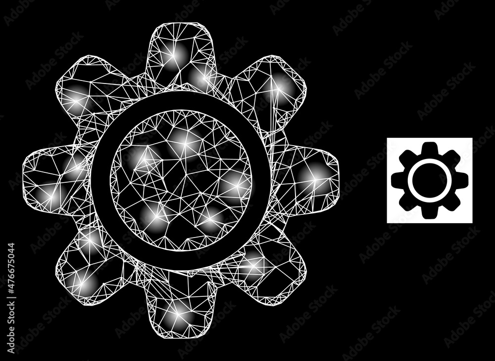 Poster glowing net gearwheel icon with illuminated light spots. illuminated constellation is generated usin