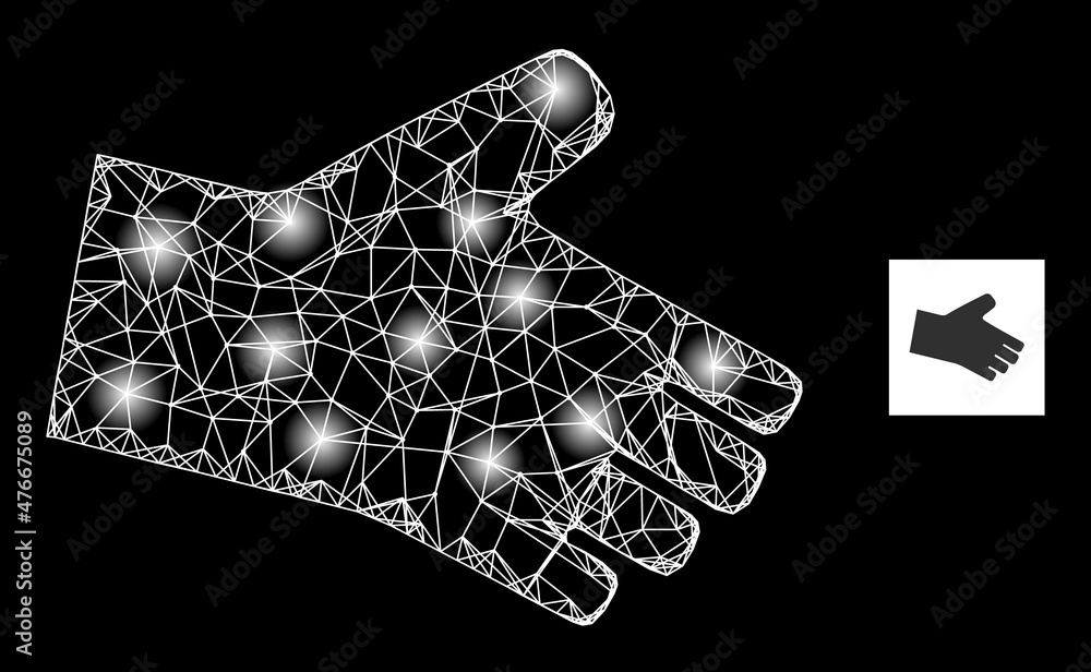Poster constellation crossing mesh hand icon with illuminated light spots. illuminated constellation create