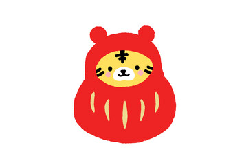 2022年寅年の素材 -福だるまの着ぐるみを着たかわいい虎・トラ模様の猫 - 虎だるま
