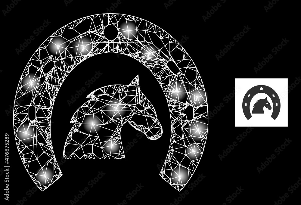 Poster constellation net mesh horse farming icon with sparkle spots. illuminated constellation is generated