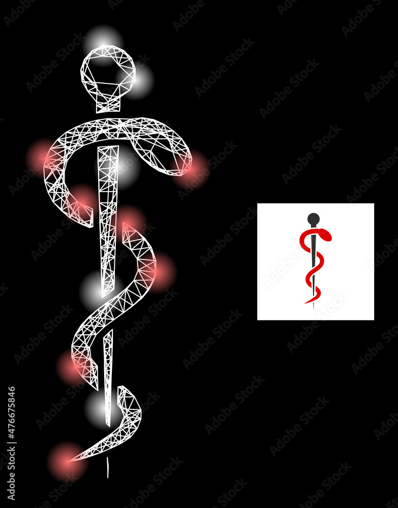 Poster bright mesh net medical snake icon with bright spots. illuminated constellation created using medica