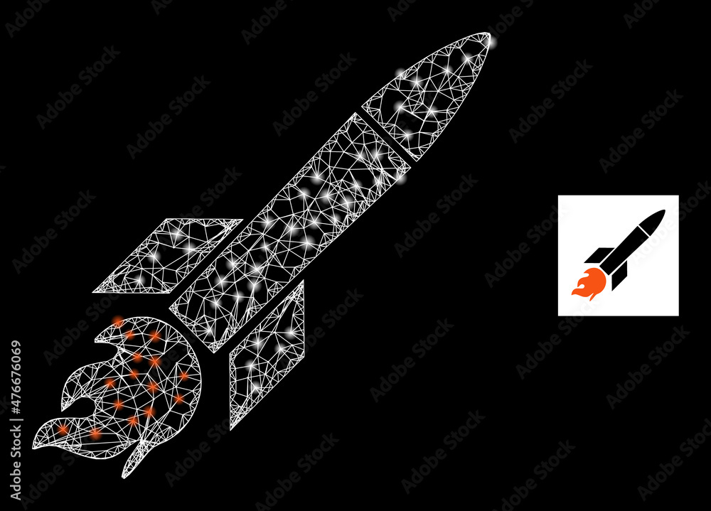 Poster constellation network missile icon with flare light spots. illuminated constellation created from mi