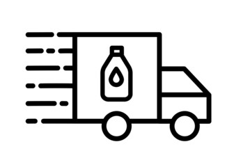 Black line Water delivery truck icon