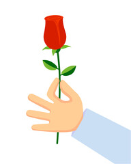 Vector male hand with a rose.
Image isolated on transparent background, cartoon, flat style.