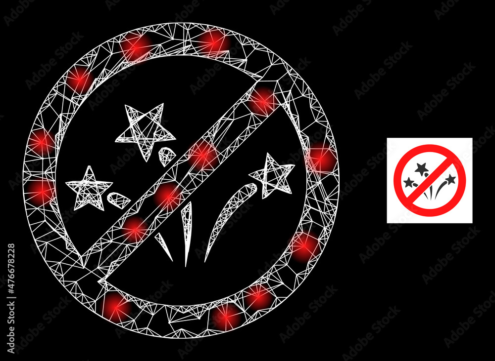 Poster bright crossing mesh stop fireworks icon with glossy spots. illuminated model generated using stop f