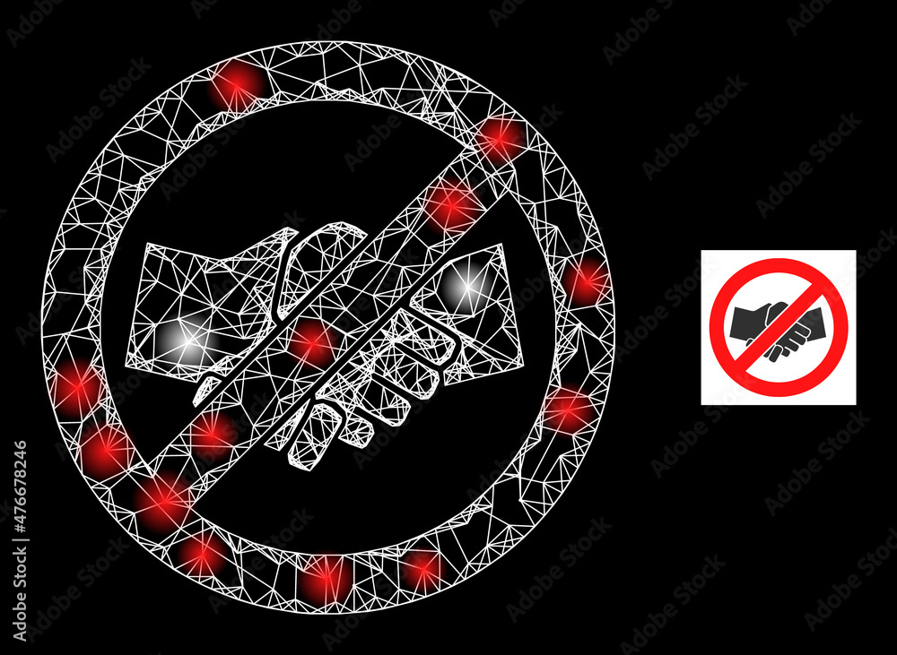 Poster constellation mesh net stop handshake icon with majestic spots. illuminated constellation created fr