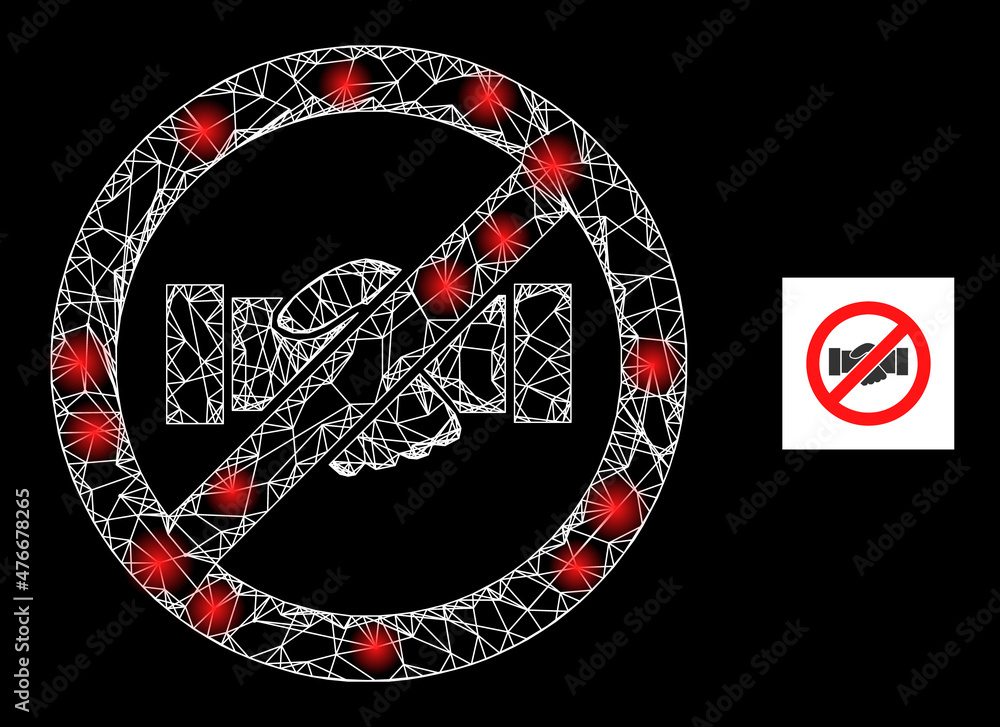Poster shiny crossing mesh stop handshake icon with sparkle spots. illuminated constellation is generated f