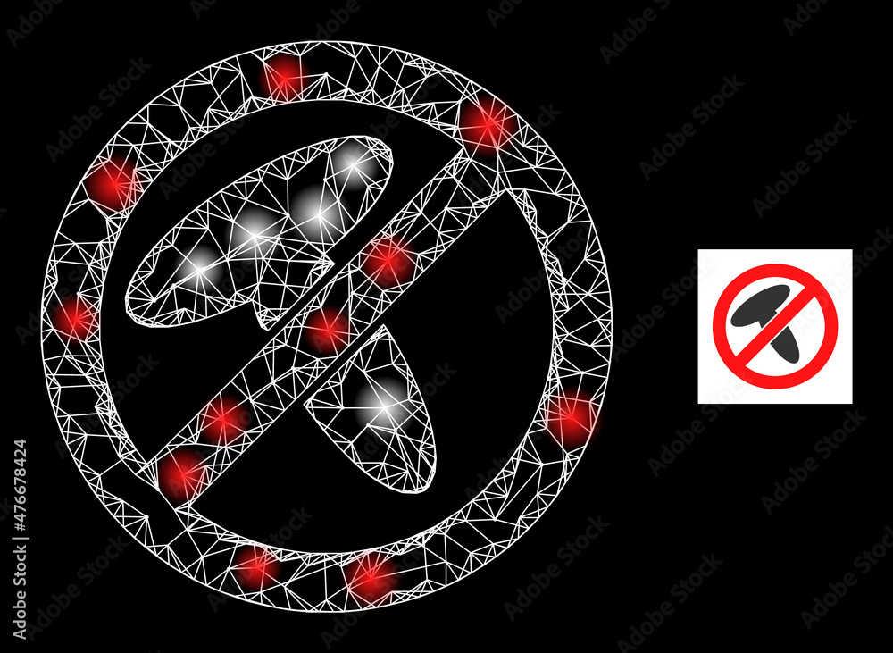 Poster bright crossing mesh stop mushroom icon with glowing light spots. illuminated constellation created 