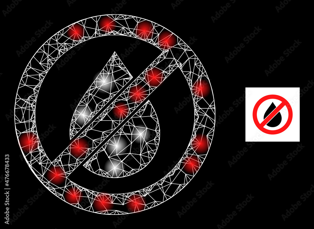 Poster glowing mesh net stop oil icon with glowing light spots. illuminated constellation is generated from