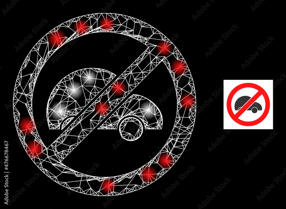 Poster glare crossing mesh stop private car icon with bright light spots. illuminated model is created usin