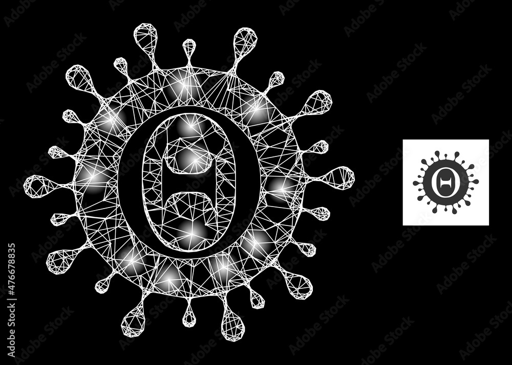 Poster constellation crossing mesh tetta coronavirus icon with illuminated light spots. illuminated constel