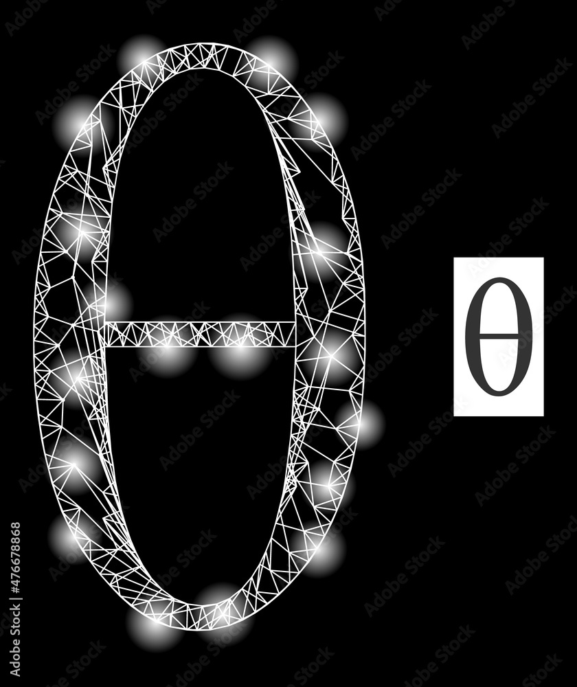 Poster shiny crossing mesh tetta greek lowercase letter icon with bright spots. illuminated constellation g