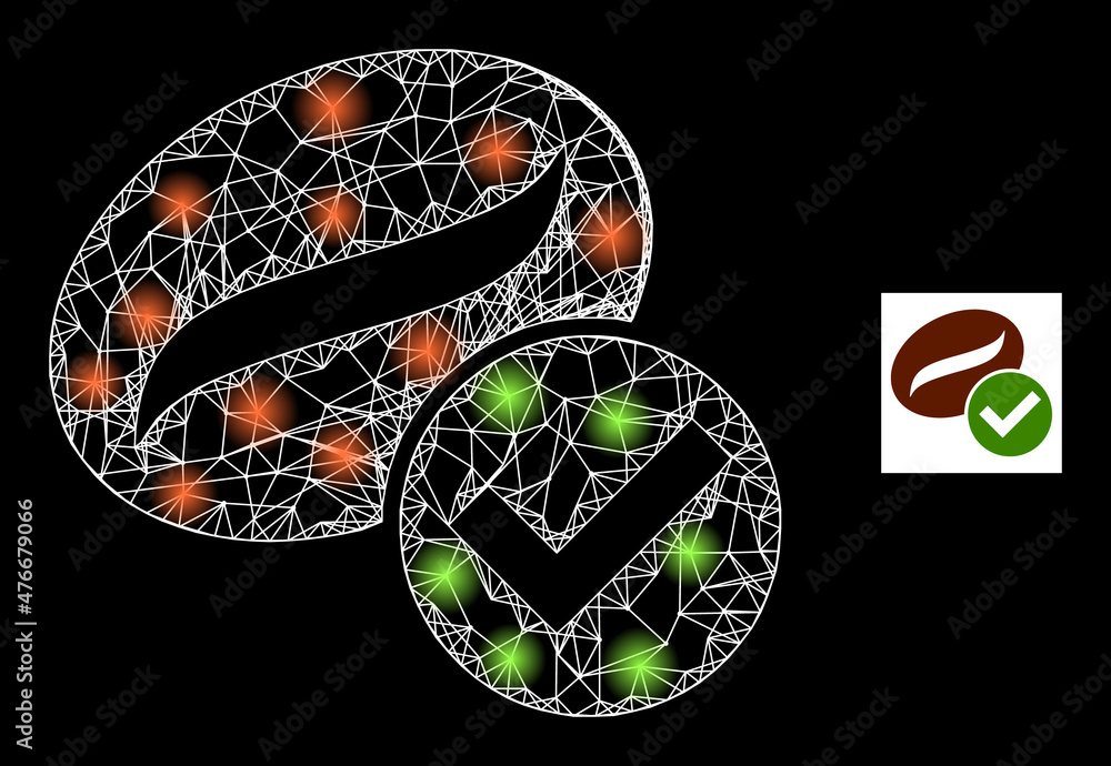 Poster bright crossing mesh valid coffee icon with majestic light spots. illuminated constellation created 