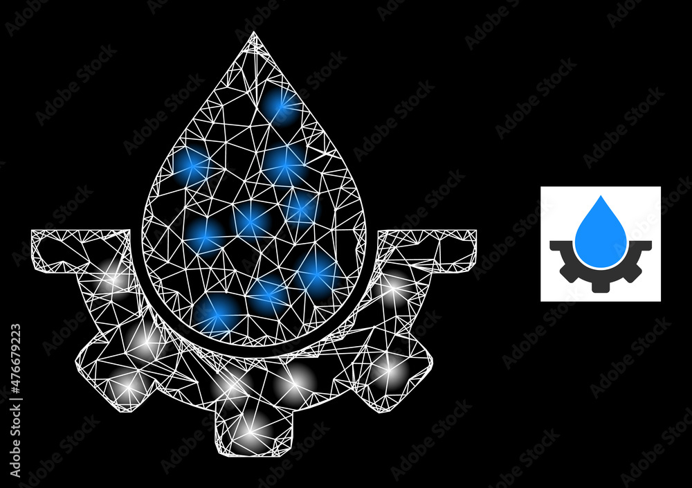 Poster glare net mesh water industry icon with glowing spots. illuminated constellation created using water