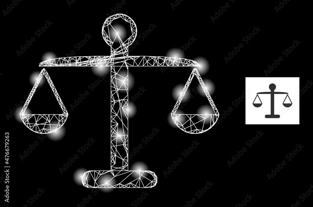 Poster glowing crossing mesh weight balance icon with glowing light spots. illuminated constellation is don