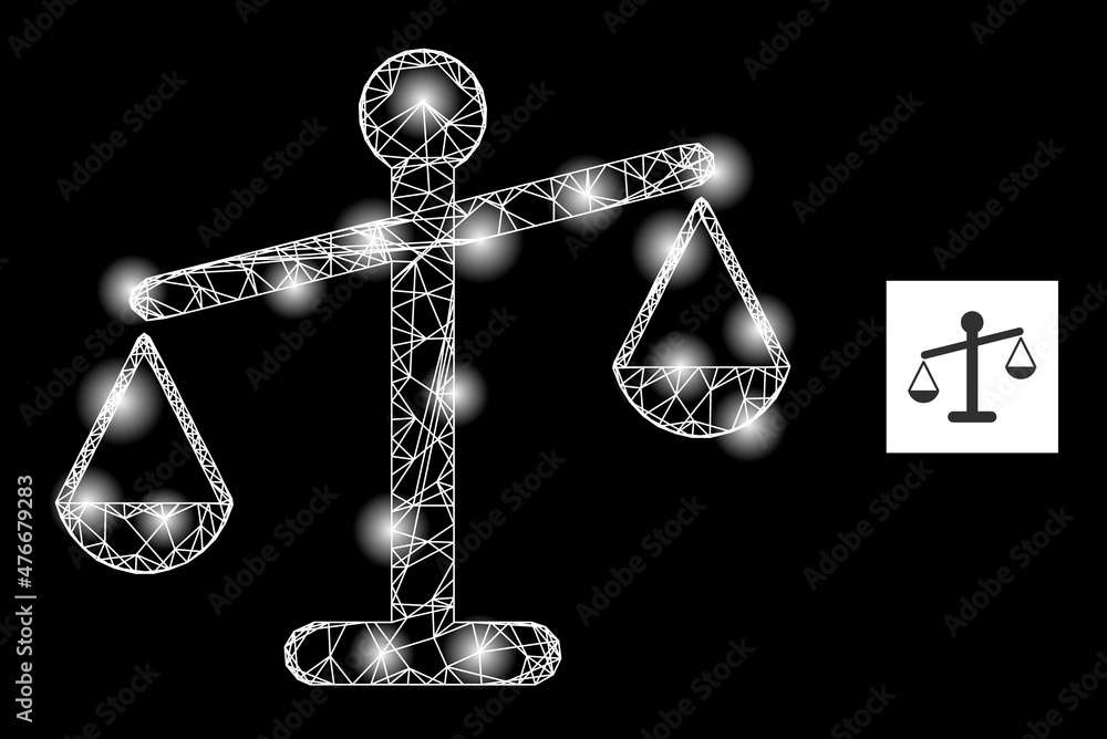 Poster glowing mesh net weight disbalance icon with sparkle light spots. illuminated constellation generate
