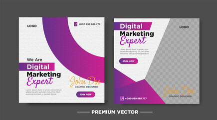 Digital marketing agency with paper texture social media post premium vector 