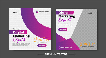 Digital marketing agency with paper texture social media post premium vector	