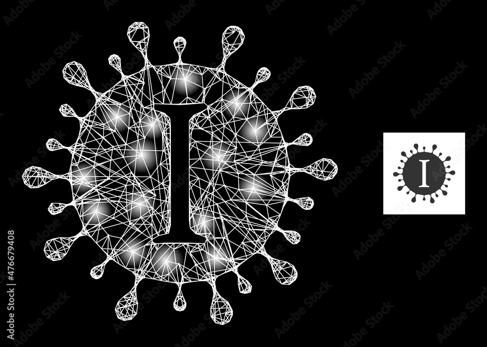 Poster glowing net mesh yota coronavirus icon with flare light spots. illuminated constellation is done usi