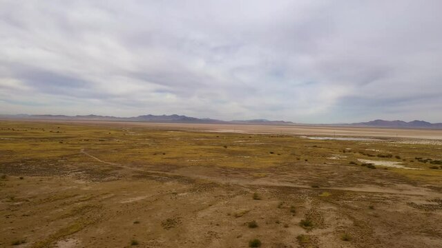 Willcox Playa in Arizona, brown soil, aerial forward.