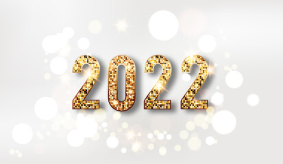 2022 Glittering New Year Card, Festive Background with Gold sparkles