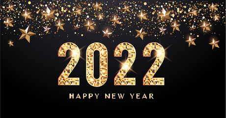 2022 Glittering New Year Card, Festive  Sparkling Gold Background 