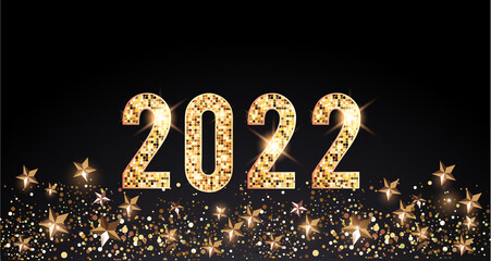 2022 Glittering New Year Card, Festive  Sparkling Gold Background 
