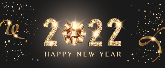2022 Glittering New Year Card, Festive  Sparkling Gold Background 