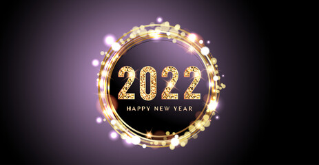 2022 Glittering New Year Card, Festive  Sparkling Gold Background 