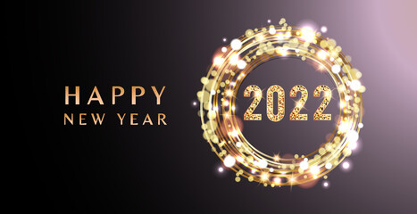 2022 Glittering New Year Card, Festive  Sparkling Gold Background 