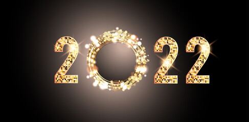 2022 Glittering New Year Card, Festive Background with gold glitter