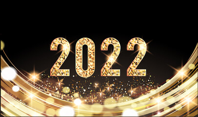 2022 Glittering New Year Card, Festive  Sparkling Gold Background 