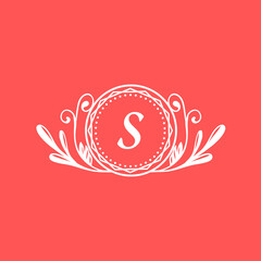 floral ornament with letter s simple vector design template.