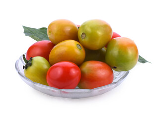 Cherry tomatoes stack isolated on white background