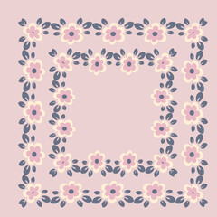 tile or handkerchief, frame of flowers, square. Design element of books, notebooks, postcards, interior items. Plants