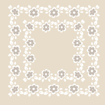 tile or handkerchief, frame of flowers, square. Design element of books, notebooks, postcards, interior items. Plants