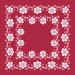 tile or handkerchief, frame of flowers, square. Design element of books, notebooks, postcards, interior items. Plants