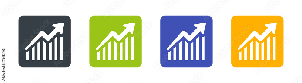 Poster growing bar graph icon in colorful design. stats symbol