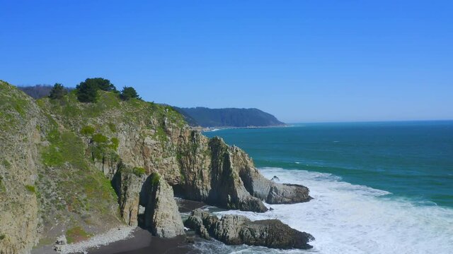 mirador roca piedra del elefante rock of the elephant maule city of constitucion region of maule, talca santiago de chile drone shot 