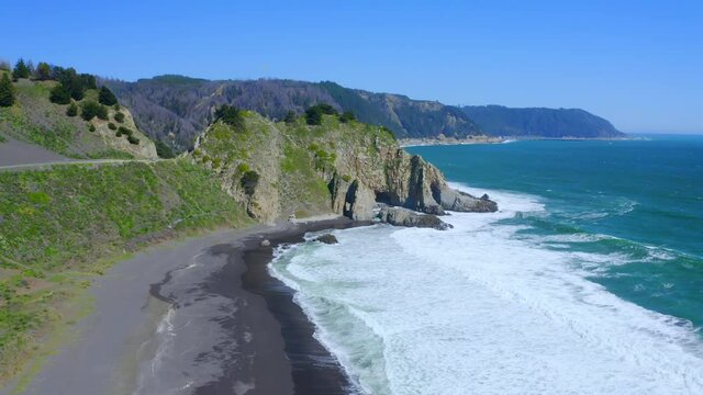 mirador roca piedra del elefante rock of the elephant maule city of constitucion region of maule, talca santiago de chile drone shot  traveling out