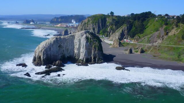 piedra iglesia Stone church maule city of constitucion region of maule, talca santiago de chile drone shot orbital wide shot