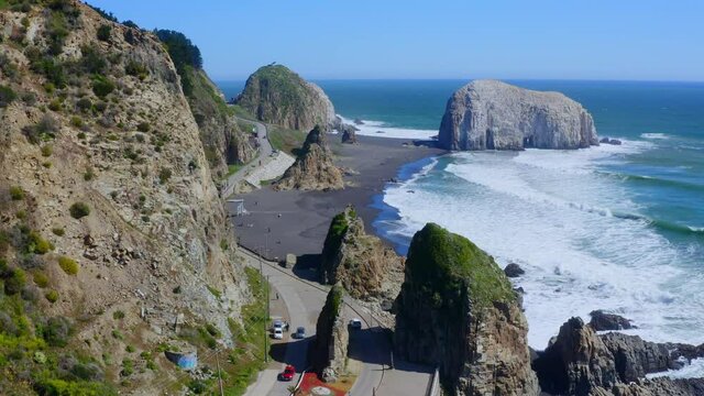  piedra iglesia Stone church maule city of constitucion region of maule, talca santiago de chile drone shot traveling in 