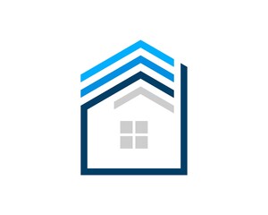 D letter initial and house with abstract building on the top