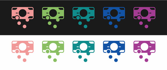 Set Stacks paper money cash icon isolated on black and white background. Money banknotes stacks. Bill currency. Vector