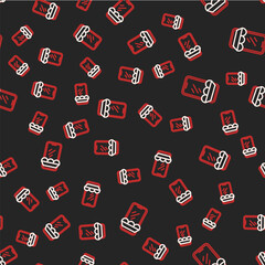 Line Online shopping on mobile phone icon isolated seamless pattern on black background. Internet shop, mobile store app and payments billing. Vector