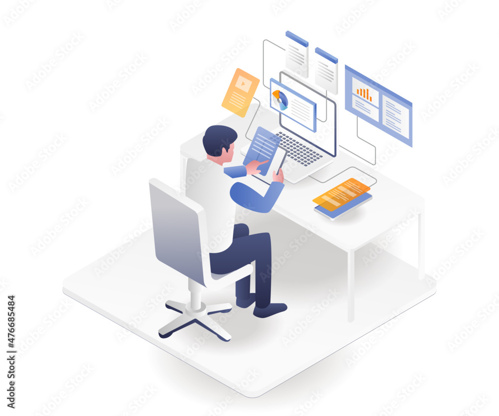 Wall mural man is testing web application network on smartphone and computer