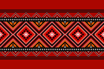 Geometric ethnic oriental ikat pattern traditional Design for background,carpet,wallpaper,clothing,wrapping,Batik,fabric,Vector illustration.embroidery style. - obrazy, fototapety, plakaty