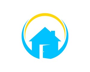 Abstract circular shape with house opened door